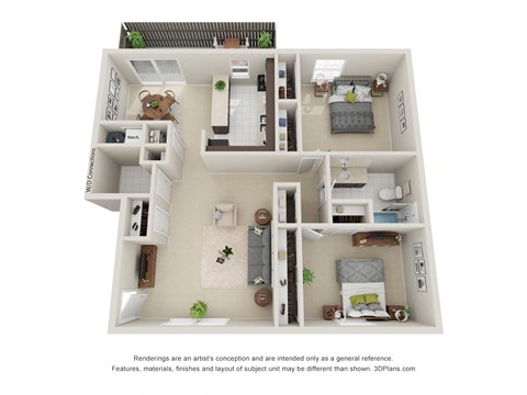 Floor plan for 2 beds, 1 bath, 1062 sqft